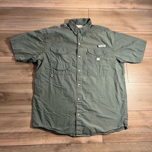 Columbia PFG Green Athletic Casual Polo Men Medium Bin k-37 - Picture 1 of 4